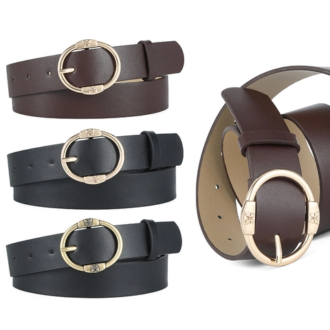 Vintage Women PU Leather Belt Fashion Oval Pin Buckle With Butterfly Decor Elegant Adjustable Waist Strap For Jeans Pants