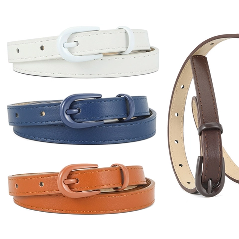 Women Thin PU Leather Belt With Alloy Pin Buckle Versatile Candy Color Slim Waist Belt For Jeans Pants Dresses Accessory
