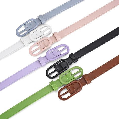 Women Slim PU Leather Belt With Oval Pin Buckle Fashionable Macaron Colors Waistband For Dresses Jeans Casual Accessories
