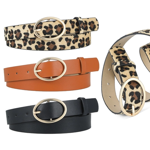 Cintura da Donna Vintage in Pelle PU Con Fibbia ad Ardiglione Ovale Dorata Cintura da Vita Versatile Sofisticata di Moda per Jeans Abiti
