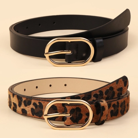 Damen Y2K Retro Leopardenmuster Gürtel Mode PU Leder Taillengürtel Mit Goldlegierung Ovaler Schnalle Für Jeans Hosen Streetwear