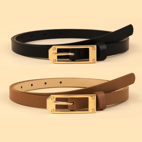 Cintura Sottile da Donna in Pelle PU Moda Fibbia ad Ardiglione in Lega Cintura Decorativa per Abiti Maglioni Elegante Cinturino