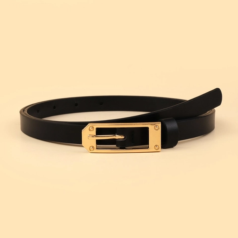 Cintura Sottile da Donna in Pelle PU Moda Fibbia ad Ardiglione in Lega Cintura Decorativa per Abiti Maglioni Elegante Cinturino