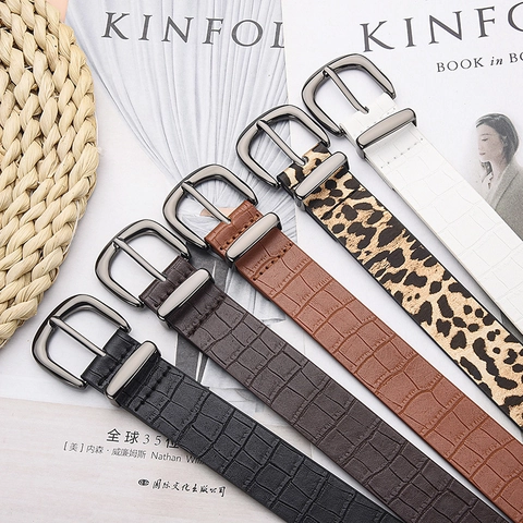 Cintura da Donna in Similpelle con Fibbia ad Ardiglione e Motivo Coccodrillo Cintura in PU con Stampa Leopardata per Jeans