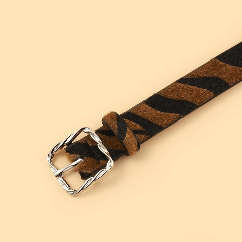 Cintura da Donna alla Moda con Stampa Animalier in Pelle PU con Fibbia Quadrata in Lega Motivo Zebra Mucca Cintura Sottile Decorativa Casual