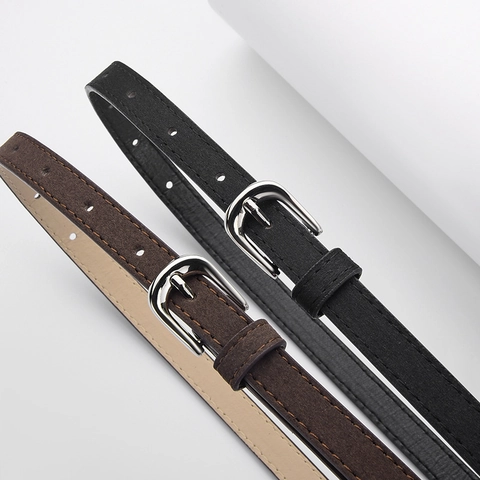 Women's Minimalist Slim PU Leather Belt With Alloy Pin Buckle Adjustable Thin Waistband For Jeans Dresses Fashion Accessory