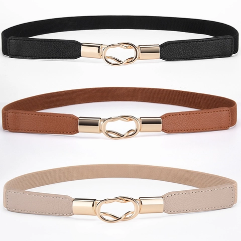 Cintura Elastica da Donna alla Moda Cintura Corsetto Sottile per Abiti Fibbia ad Incastro Oro Retro Cintura in Pelle PU