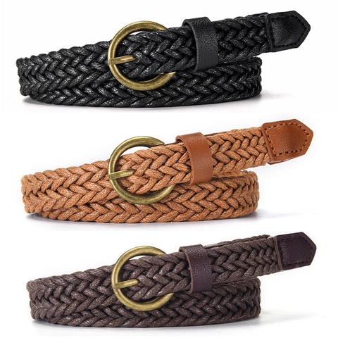 Cintura Sottile in Corda di Cera Intrecciata da Donna per Abito Completo Fibbia ad Ardiglione in Lega Rotonda Retro Regolabile