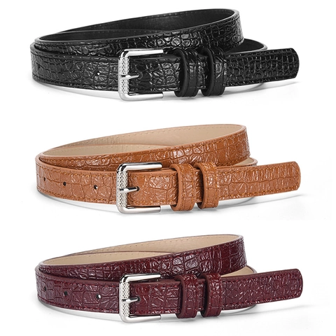 Women Fashion PU Leather Crocodile Pattern Belt Elegant Business Casual Pin Buckle Waist Belt
