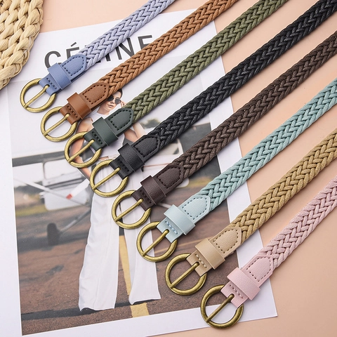 Cintura Sottile in Corda di Cera Intrecciata da Donna per Abito Completo Fibbia ad Ardiglione in Lega Rotonda Retro Regolabile