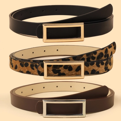 Women Fashion PU Leather Thin Belt Korean Style Casual Jeans Decorative Waistband Metal Buckle Dress Accessories