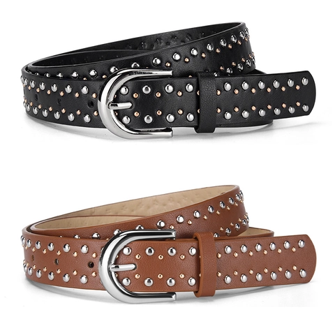 Cintura in Pelle PU con Borchie in Stile Western per Donna Cintura Vintage Boho Punk con Fibbia ad Ardiglione in Lega Accessorio Moda