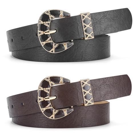 Cinturón de Cuero PU Retro para Mujer Con Hebilla Tallada Vintage Cinturilla Bohemia para Jeans Abrigos Accesorio Decorativo de Moda