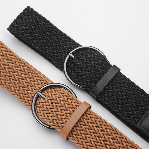 Women Retro Braided Wax Rope Belt With Round Alloy Buckle Vintage Versatile Woven PU Leather Trim Jeans Waistband For Women