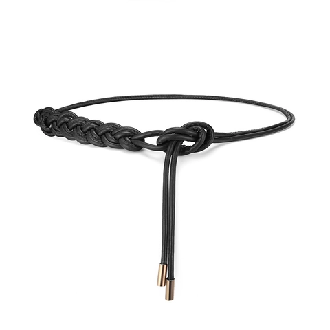 Schmaler Geflochtener PU-Leder-Gürtel Für Damen Mit Verstellbarem Knotendesign Und Metallspitzen Retro-Stil Für Kleider