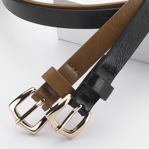 Women's Skinny PU Leather Belt Minimalist Alloy Pin Buckle Fashion Thin Waist Belt For Jeans Dresses Casual Accessories