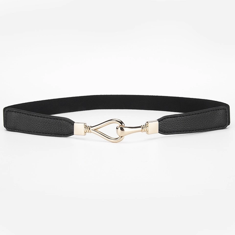Women Elastic Waist Belt PU Leather Skinny Corset Belt Gold Interlocking Buckle Decorative Waistband For Dresses
