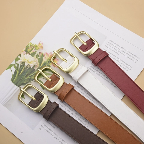 Women's Fashion PU Leather Belt With Alloy Pin Buckle Decorative Waist Belt For Wide Leg Pants Versatile Accessory