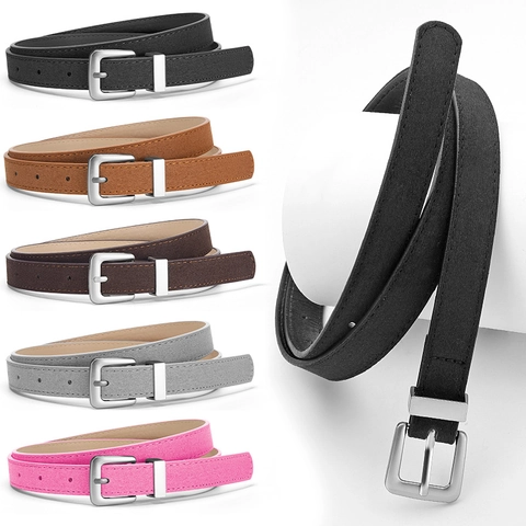 Damen Retro Mattierte PU Leder Schmal Gürtel Einfache Quadratische Legierung Dornschließe Hüftgurt Für Kleid Lässig Accessoires