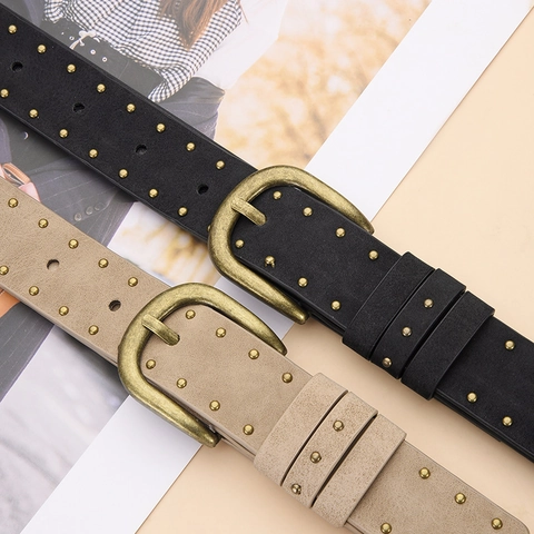 Vintage Punk Women Rivet Belt Retro PU Leather Studded Waist Strap Fashion Waistband For Jeans Casual Accessories Women Belt
