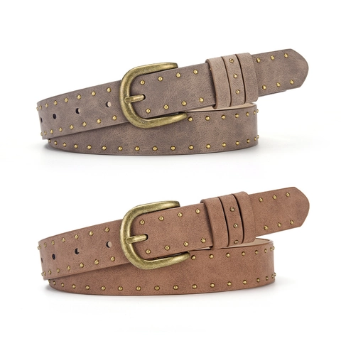 Vintage Punk Women Rivet Belt Retro PU Leather Studded Waist Strap Fashion Waistband For Jeans Casual Accessories Women Belt