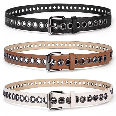 Damen Punk PU Ledergürtel Metall Ösen Dekorativer Hüftgurt Für Jeans Kleider Casual Fashion Accessoires Dornschließe Gürtel
