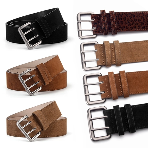 Cintura da Donna Retro Opaca in PU Scamosciato Con Fibbia a Doppio Ardiglione Cintura Larga per Abiti Cappotti Moda Versatile