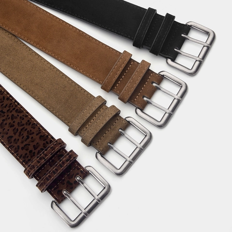 Cintura da Donna Retro Opaca in PU Scamosciato Con Fibbia a Doppio Ardiglione Cintura Larga per Abiti Cappotti Moda Versatile