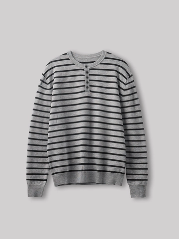 Heren Casual Gestreepte Henley Hals Gebreide Trui Lange Mouw Contrastkleur Patchwork Pullover Top Mode Streetwear