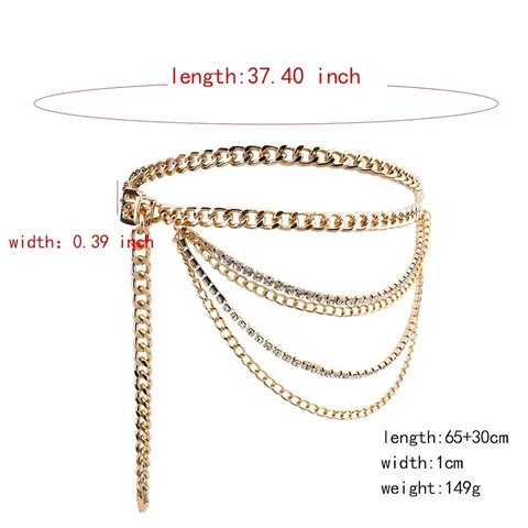 Elegante Cintura a Catena in Lega d'Oro Multistrato per Donna Pendente a Cuore Strass Incastonati Accessorio Moda Regolabile
