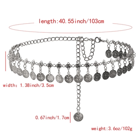 Vintage Bohemian Coin Pendant Waist Chain For Women Ethnic Gold Silver Metal Adjustable Body Chain Fashion Jewelry Belt