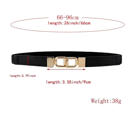 Women's Fashion Skinny Elastic Waist Belt With Golden Alloy Interlocking Buckle PU Leather Trim For Dresses Sweaters