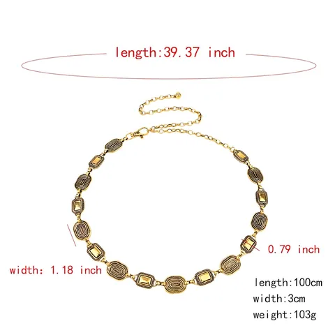 Cintura a Catena in Metallo Vintage per Donna Y2K Maglie Geometriche Catena da Ventre Regolabile Gioielli per Abiti Accessorio
