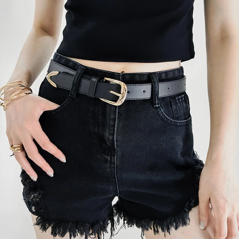 Cintura in Pelle PU Vintage da Donna Fibbia ad Ardiglione Dorata Retro Cinturino Bohemien per Abiti Jeans Accessorio Casual