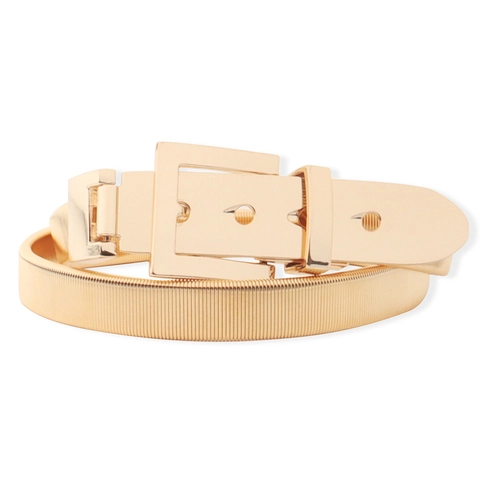 Cinturón Elástico de Metal para Mujer Minimalista Moda Cadena de Serpiente Delgada con Hebilla de Pasador Dorado Gris Plomo