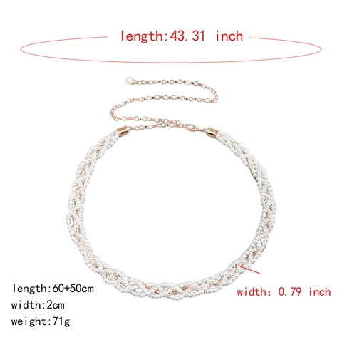 Women Elegant Artificial Pearl Waist Chain Belt Woven Beaded Thin Waist Strap With Adjustable Gold Lobster Clasp For Dress Decoration