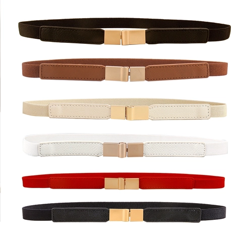 Ceinture Élastique Mince pour Femmes Style Mori Boucle en Alliage Doré Couleur Unie Ceinture Extensible pour Robe Pull Accessoires