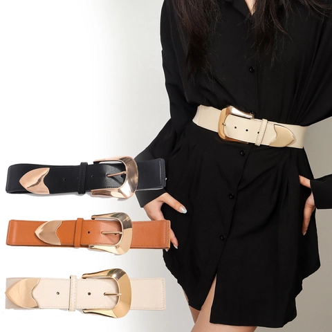 Cinturón de Corsé Elástico Retro para Mujer Cinturón Ancho Con Hebilla de Aleación Grande Cinturilla de Moda para Vestidos