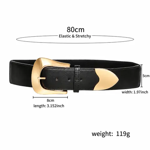 Women Retro Elastic Corset Wide Belt High Stretch Waist Cincher With Large Alloy Pin Buckle Fashion Waistband For Dresses