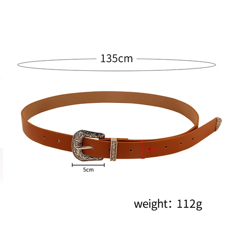 Cintura da Donna Retro Western Cowboy Fibbia in Lega Intagliata Stile Boho in Pelle PU per Jeans Abiti Nero Cammello