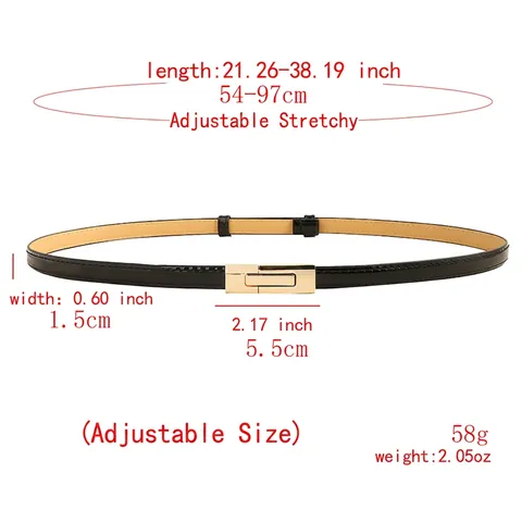 Cintura da Donna alla Moda Sottile in Pelle PU Con Fibbia Quadrata in Lega Dorata Cintura Decorativa Regolabile Minimalista