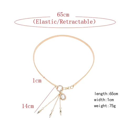 Ceinture Élastique Dorée pour Femme Alliage Strass Pendentif Rond Gland Ceinture de Robe Accessoire Mode Élégante
