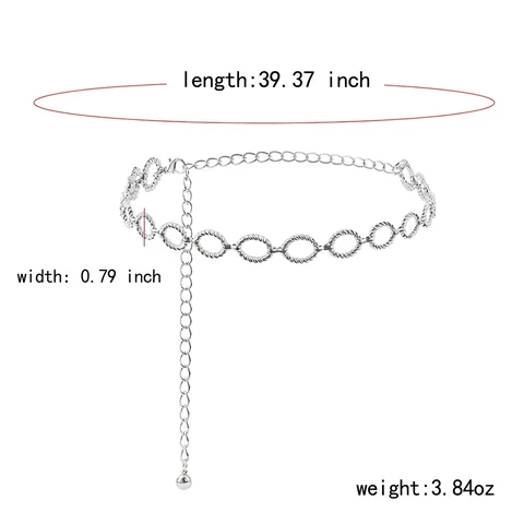Damen Eleganter Metall Kettengürtel Gedrehter Ovaler Ring Gliedertaillenkette Verstellbarer Quastenanhänger Dekorativer Gürtel