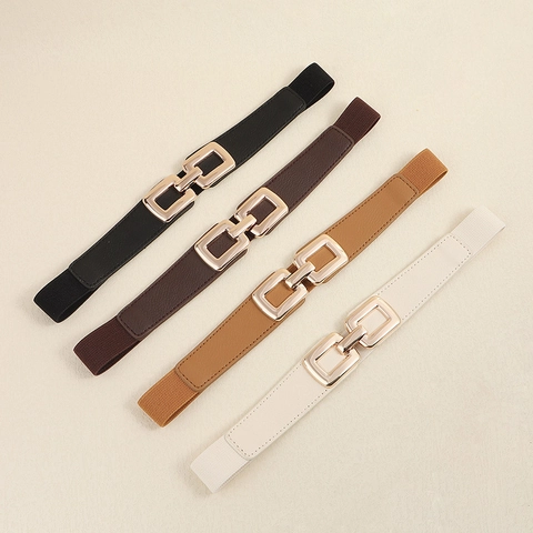 Cintura Elastica da Donna Con Fibbia in Lega Geometrica Semplice Cintura a Corsetto Sottile per Abiti Cappotti Accessori Moda