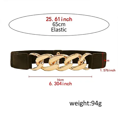 Women Elastic Corset Belt Street Fashion Interlocking Chain Buckle Waist Cinch For Dress Coat Personalized Stretchy Accessory