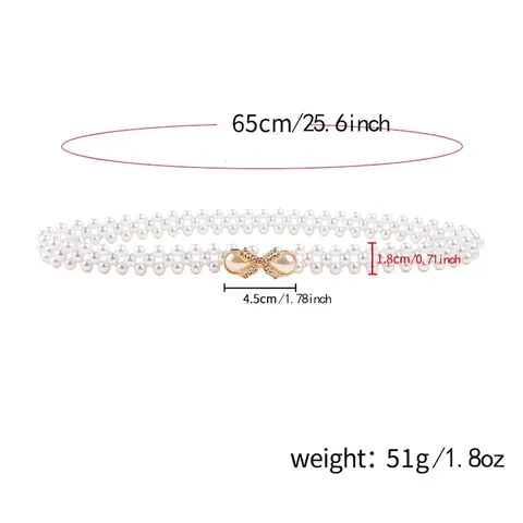 Damen Elegante Künstliche Perle Taillenkette Schleife Legierung Schnalle Strass Eingelegt Elastischer Gürtel Für Kleider Pullover