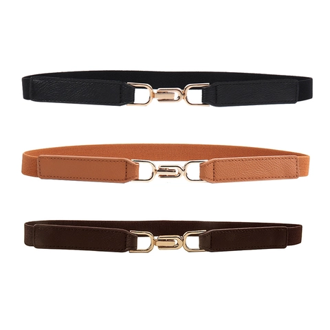 Ceinture Élastique Étroite pour Femmes Avec Boucle à Crochet Dorée Simple Pour Robe Chemise Accessoire de Mode