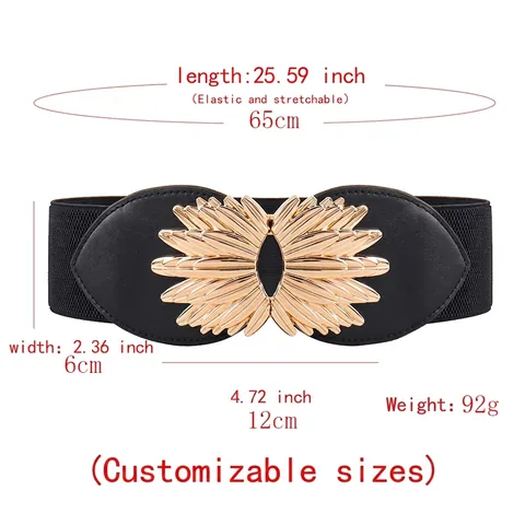 Cintura Elastica da Donna di Moda Fibbia a Piuma in Lega d'Oro Cintura Corsetto per Abiti Maglioni Fascia Vita Nera Estensibile