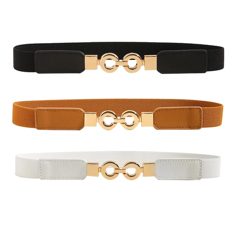 Ceinture Élastique Femme avec Boucle Ronde en Métal Interlock Ceinture Ajustable Fine pour Robes Manteaux Accessoires
