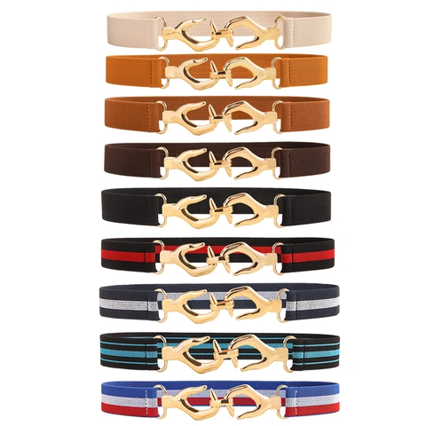 Ceinture Élastique pour Femmes Boucle en Métal Mains Entrelacées Ceinture Stretch pour Robes Bandeau Décoratif Polyvalent